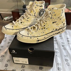 Converse white paint splatter Chuck 70 hi top sneakers